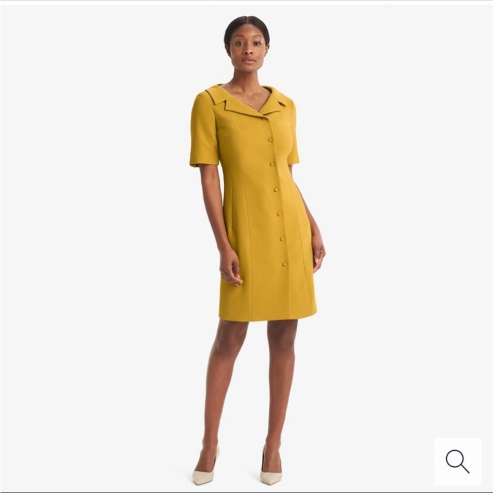 MM. LaFleur Mustard Yellow Button-Front Short-Sleeve Dress Sz 16